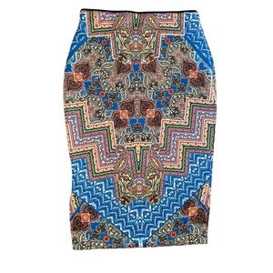 BISOU BISOU Stretch Pencil Skirt Patched Bliss Print Womens Size Large